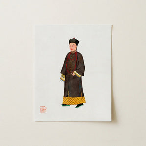 Emperor’s Courtier - Qing Dynasty Fashion Art Print / Canvas Rectangular White Poster Watercolor Illustration Elegantly Dressed Traditional