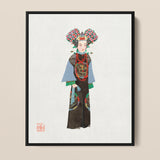 Framed Artwork Traditional Chinese Woman Ornate Multi-colored Attire Qing Dynasty Pageantry, Manchu Fashion Art, Costumes