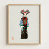 Framed Illustration Traditional Chinese Opera Performer Elaborate Costume Qing Dynasty Pageantry, Manchu Fashion Art, Costumes