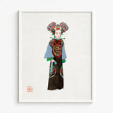 Framed Illustration Traditional Chinese Imperial Woman Ornate Multi-colored Qing Dynasty Pageantry, Manchu Fashion Art, Costumes