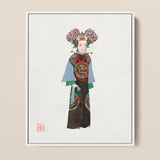 Framed Illustration Traditional Chinese Opera Performer Elaborate Costume Qing Dynasty Pageantry, Manchu Fashion Art, Costumes