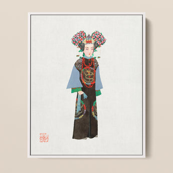 Framed Illustration Traditional Chinese Opera Performer Elaborate Costume Qing Dynasty Pageantry, Manchu Fashion Art, Costumes