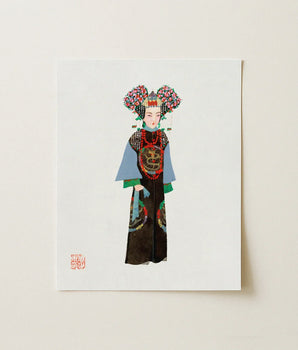 Rectangular Art Print Stylized Illustration Ornate Traditional Chinese Qing Dynasty Pageantry, Manchu Fashion, Costumes