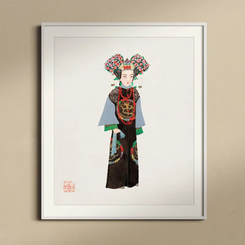 Empress - Qing Dynasty Fashion Art Print / Canvas Traditional Chinese Opera Character Illustration Ornate Black Robe Qing Dynasty