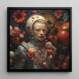 Enfant Terrible - Surreal Camp Art Print / Canvas Framed Artwork Figure Ornate Silver-toned Armor Adorned Pink, Aesthetic Queer, Queer-art