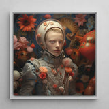 Enfant Terrible - Surreal Camp Art Print / Canvas Framed Digital Artwork Figure Ornate Silver-toned Armor Adorned, Aesthetic Queer,