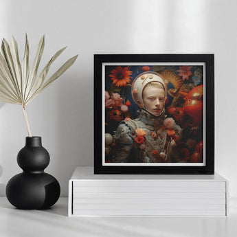 Enfant Terrible - Surreal Camp Art Print / Canvas Framed Portrait Figure Surrounded Vibrant Red Flowers Celestial, Aesthetic Queer,