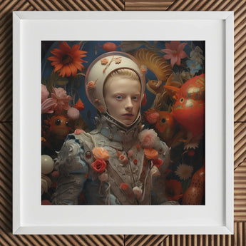 Enfant Terrible - Surreal Camp Art Print / Canvas White Framed Floral Astronaut Portrait, Aesthetic Queer, Queer-art Spectacle Prints