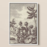 Engraving from the New Justine - Marquis De Sade Art Print / Canvas Framed Black-and-white Three Figures Rustic Attire Tree, Bare Clearing,
