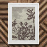 Engraving from the New Justine - Marquis De Sade Art Print / Canvas Framed Sepia-toned Figures Landscape, Bare Clearing, Bodies Arranged