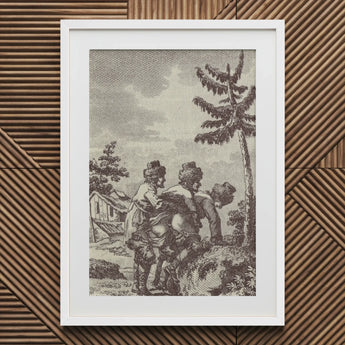 Engraving from the New Justine - Marquis De Sade Art Print / Canvas Framed Sepia-toned Figures Landscape, Bare Clearing, Bodies Arranged
