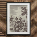 Engraving from the New Justine - Marquis De Sade Art Print / Canvas Framed Sepia-toned Illustration Three Figures Rural Landscape Hut, Bare