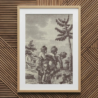 Engraving from the New Justine - Marquis De Sade Art Print / Canvas Framed Sepia-toned Illustration Three Figures Rural Landscape Tall Sade