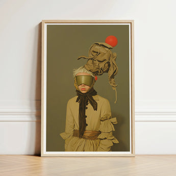 Framed Art Print Surreal Portrait Figure Muted Beige Avant-garde Victorian Fashion, Surrealism Drapes
