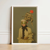 Framed Art Print Surreal Portrait Figure Muted Beige Avant-garde Victorian Fashion, Surrealism Drapes