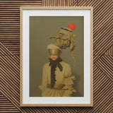 Enlightenment - Avant-garde Victorian Fashion Art Print / Canvas Gold Black Ruffled Blouse Eye Mask, Portrait, Surrealism Drapes Prints