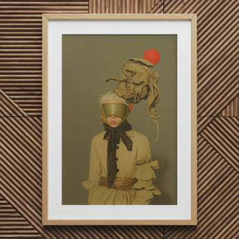 Enlightenment - Avant-garde Victorian Fashion Art Print / Canvas Gold Black Ruffled Blouse Eye Mask, Portrait, Surrealism Drapes Prints