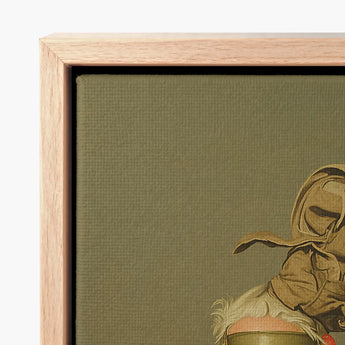 Olive Green Canvas Artwork Light Wood Frame Illustrated Avant-garde Victorian Fashion, Portrait, Surrealism Drapes
