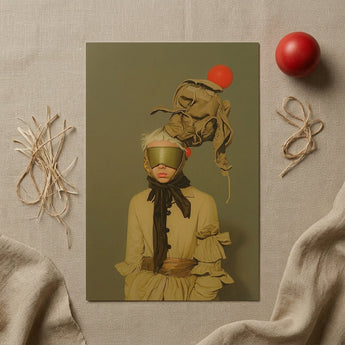 Enlightenment - Avant-garde Victorian Fashion Art Print / Canvas Surreal Portrait Print Figure Olive-green Blindfold Beige Ruffled