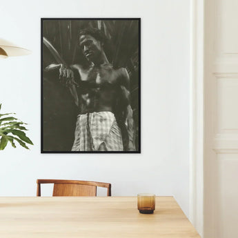 Ennui - Lionel Wendt Art Print / Canvas Black-framed Black-and-white Photographic Muscular Man Checkered Wrap Giclée Printing Techniques,