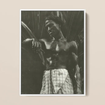 Ennui - Lionel Wendt Art Print / Canvas Black-and-white Framed Photograph Muscular Man Checkered Sarong Machete Giclée Printing Techniques,
