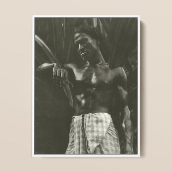 Ennui - Lionel Wendt Art Print / Canvas Black-and-white Framed Photograph Muscular Man Checkered Sarong Machete Giclée Printing Techniques,