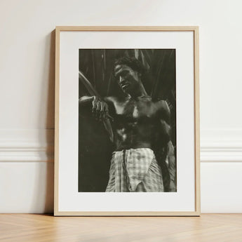 Ennui - Lionel Wendt Art Print / Canvas Black-and-white Framed Photograph Muscular Man Checkered Shorts Encased Giclée Printing Techniques,