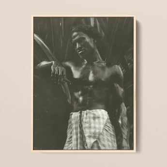 Ennui - Lionel Wendt Art Print / Canvas Black-and-white Framed Photograph Muscular Man Checkered Wraparound Garment Giclée Printing