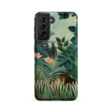 Equatorial Jungle - Henri Rousseau Phone Case Samsung Galaxy S21 Fe / Matte Jungle-themed Phone Case Lush Green Foliage Pink Flowers Henri