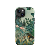 Equatorial Jungle - Henri Rousseau Phone Case Iphone 15 / Matte Jungle-themed Lush Green Foliage Pink Flowers Invented, Blade-sharp Yucca