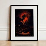 Eruption of Mount Etna at Night - f Weber Art Print / Canvas, 12x16’’ / 31x41cm / Black Frame / Matboard, Posters Prints & Visual Artwork,