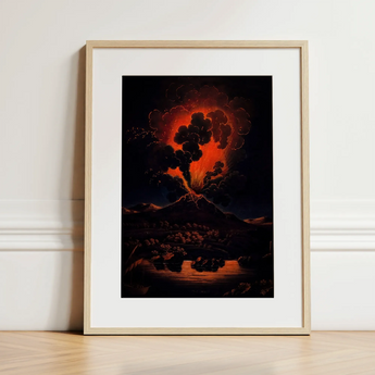 Eruption of Mount Etna at Night - f Weber Art Print / Canvas, 12x16’’ / 31x41cm / Natural Frame / Matboard, Posters Prints & Visual