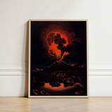 Framed Artwork Dramatic Volcanic Eruption Fiery Orange Black Etna’s Peak, Weber Art Print, Night Opens