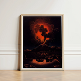 Framed Artwork Dramatic Volcanic Eruption Fiery Orange Black Etna’s Peak, Weber Art Print, Night Opens