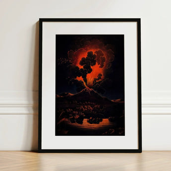 Eruption of Mount Etna at Night - f Weber Art Print / Canvas Black-framed Artwork Dramatic Volcanic Fiery Orange Red Etna’s Peak, Opens