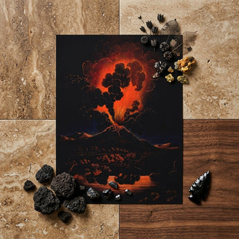 Eruption of Mount Etna at Night - f Weber Art Print / Canvas Dramatic Black Poster Volcanic Eruption Fiery Orange Red Etna’s Peak, Weber