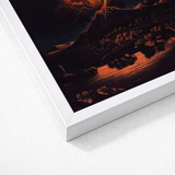 White Framed Artwork Dramatic Landscape Fiery Orange Dark Etna’s Peak, Weber Art Print, Night Opens