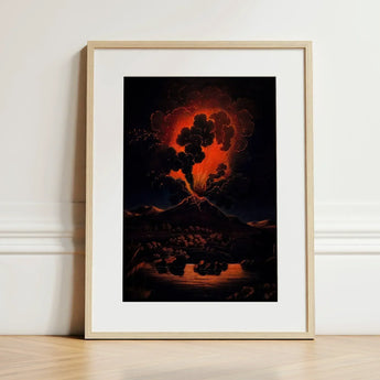 Eruption of Mount Etna at Night - f Weber Art Print / Canvas Framed Artwork Dramatic Volcanic Fiery Orange Black Etna’s Peak, Opens Prints