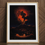 Eruption of Mount Etna at Night - f Weber Art Print / Canvas Framed Dark Landscape Painting Volcanic Fiery Clouds Etna’s Peak, Opens Prints