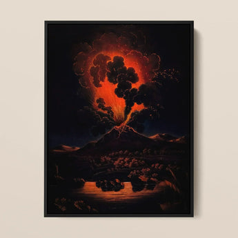 Eruption of Mount Etna at Night - f Weber Art Print / Canvas Framed Painting Dramatic Volcanic Eruption Fiery Orange Black Etna’s Peak,