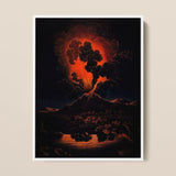Eruption of Mount Etna at Night - f Weber Art Print / Canvas Framed Painting Dramatic Volcanic Eruption Fiery Orange Black Etna’s Peak,