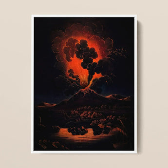 Eruption of Mount Etna at Night - f Weber Art Print / Canvas Framed Painting Dramatic Volcanic Fiery Orange Black Etna’s Peak, Opens Prints
