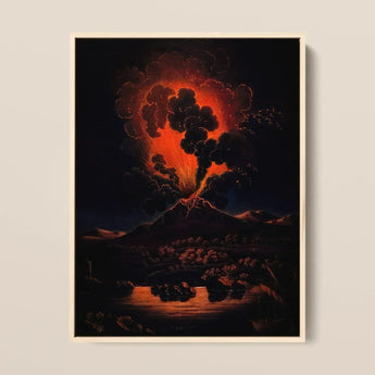Eruption of Mount Etna at Night - f Weber Art Print / Canvas Framed Painting Dramatic Volcanic Eruption Fiery Orange Red Etna’s Peak, Weber