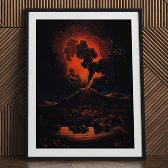 Eruption of Mount Etna at Night - f Weber Art Print / Canvas Framed Painting Volcanic Lava Body Water Etna’s Peak, Opens Prints
