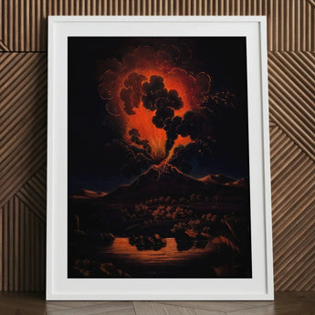 Eruption of Mount Etna at Night - f Weber Art Print / Canvas Framed Painting Volcanic Molten Lava Dark Etna’s Peak, Opens Prints