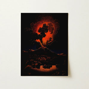 Eruption of Mount Etna at Night - f Weber Art Print / Canvas Rectangular Framed Artwork Dramatic Volcanic Fiery Orange Etna’s Peak, Opens