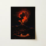 Eruption of Mount Etna at Night - f Weber Art Print / Canvas Rectangular Framed Artwork Dramatic Volcanic Fiery Orange Etna’s Peak, Opens