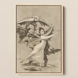 You will not Escape - Francisco De Goya Art Print / Canvas Framed Black-and-white Woman Attire Pursued Winged Demonic Figures Arches