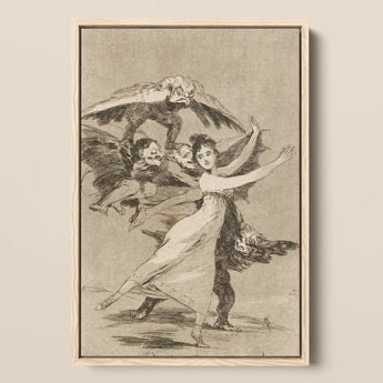 You will not Escape - Francisco De Goya Art Print / Canvas Framed Black-and-white Woman Attire Pursued Winged Demonic Figures Arches