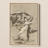 You will not Escape - Francisco De Goya Art Print / Canvas Framed Black-and-white Woman Attire Pursued Winged Demonic Figures Arches